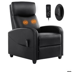 Reclining Massage Chair with Padded Seat and Massage Backrest, Black