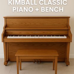🎹 Kimball Upright Piano + Matching Bench – Great Condition – Ready to Play!