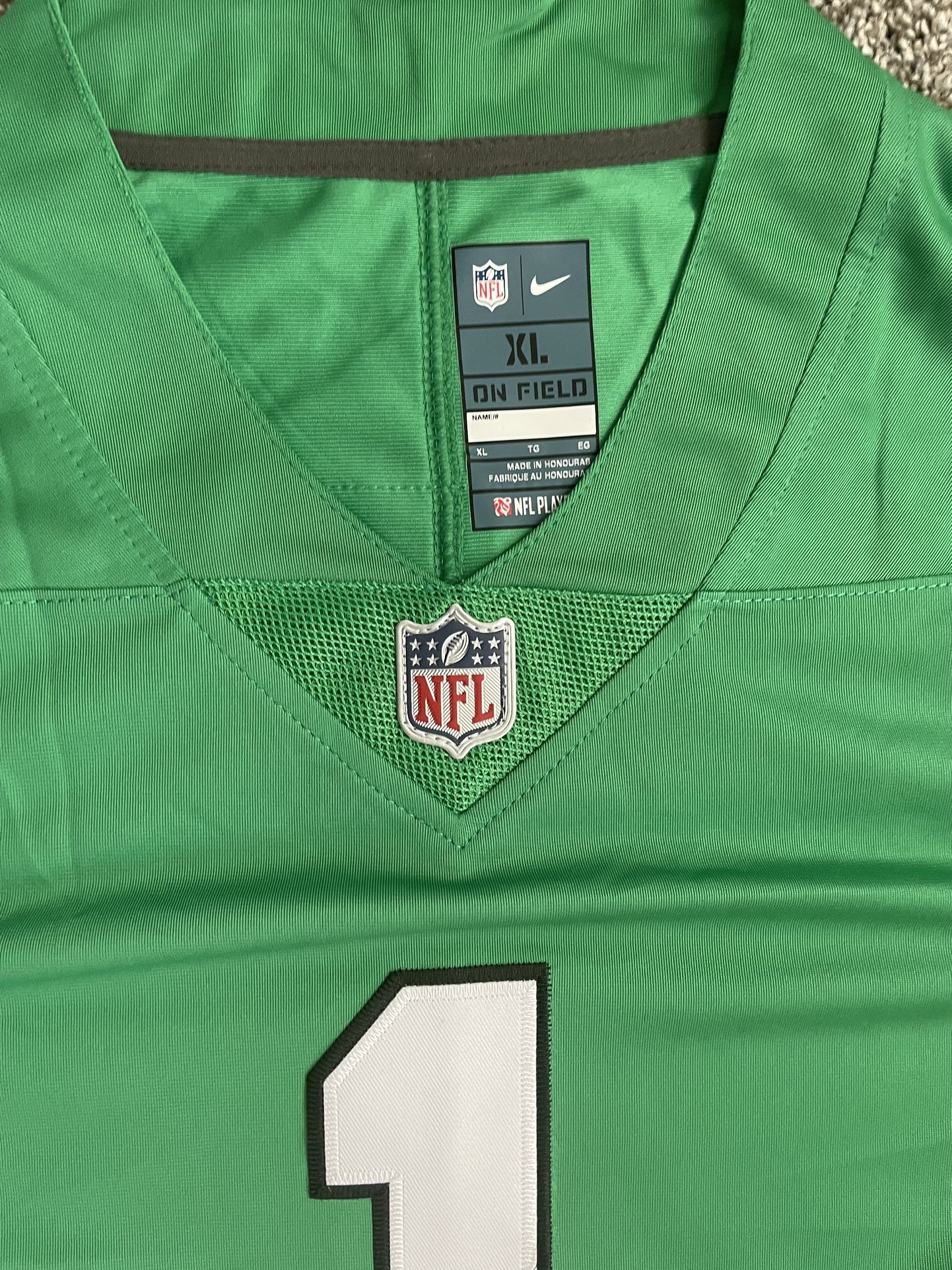 Men Jalen Hurts #1 Philadelphia Eagles Kelly Green 3 STAR Captains Patch  Jersey