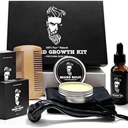 Beard Kit - Gifts for Men (Beard Growth Kit with Oil Balm Comb Roller Bag - The Premium Beard Kit Grow A Thicker Fuller Beard)