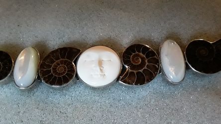 Bali Goddess &Ammonite bracelet with Mother of Pearl.