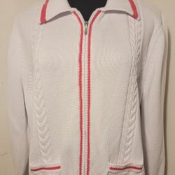 Women's Appleseed's White and Red Cardigan With Pockets Size Petite Large 