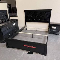 New/ Black Upholstered Panel Bedroom Set/ Delivery Available 