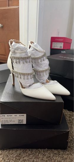 White Jeweled Pumps