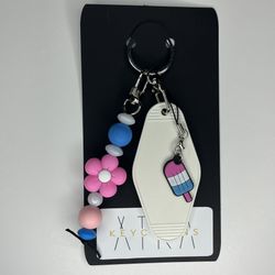 Silicone Pink Flower Popsicle White Hotel Tag Keychain 