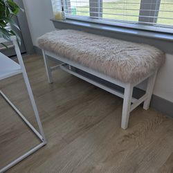 Large Pink Fur Solid Wood Bench Shabby Chic