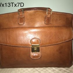 Vintage brown leather accordion briefcase 16x13x7