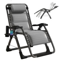 Zero Gravity Chair, Lawn Recliner, Reclining Patio Lounger Chair, Folding Portable Chaise with Detachable Soft Cushion, Cup Holder, Headrest