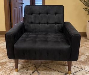 Black Velvet Tufted Accent Chair – Gold-Tipped Wood Legs