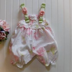 Baby Beri Girls 3-6 Month Rose Floral Bubble Romper Outfit Easter