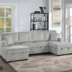 Corduroy Sectional Sleeper Pull Out Bed With Storage 