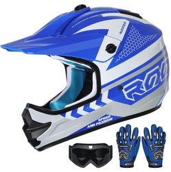 ROOZO Youth Kids Dirt Bike Helmet DOT Certified - Full Face Motorcycle Helmet for Off-Road, ATV, Street Riding, Includes Adjustable Goggles & Protecti