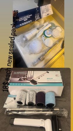 Electric Spin Scrubber, Cordless Shower Scrubber with 8 Replaceable Brush Heads, Adjustable Long Handle Bathroom Scrubber, 3 Speeds LED Display, IPX7 