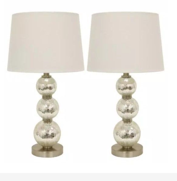 Decor Therapy Tri-Tiered 24 in. Gold Mirror Crackled Clear Glass Table Lamps