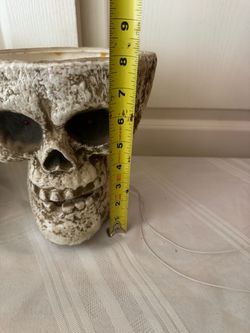Singing Halloween Skull Head Decoration with Red Eyes