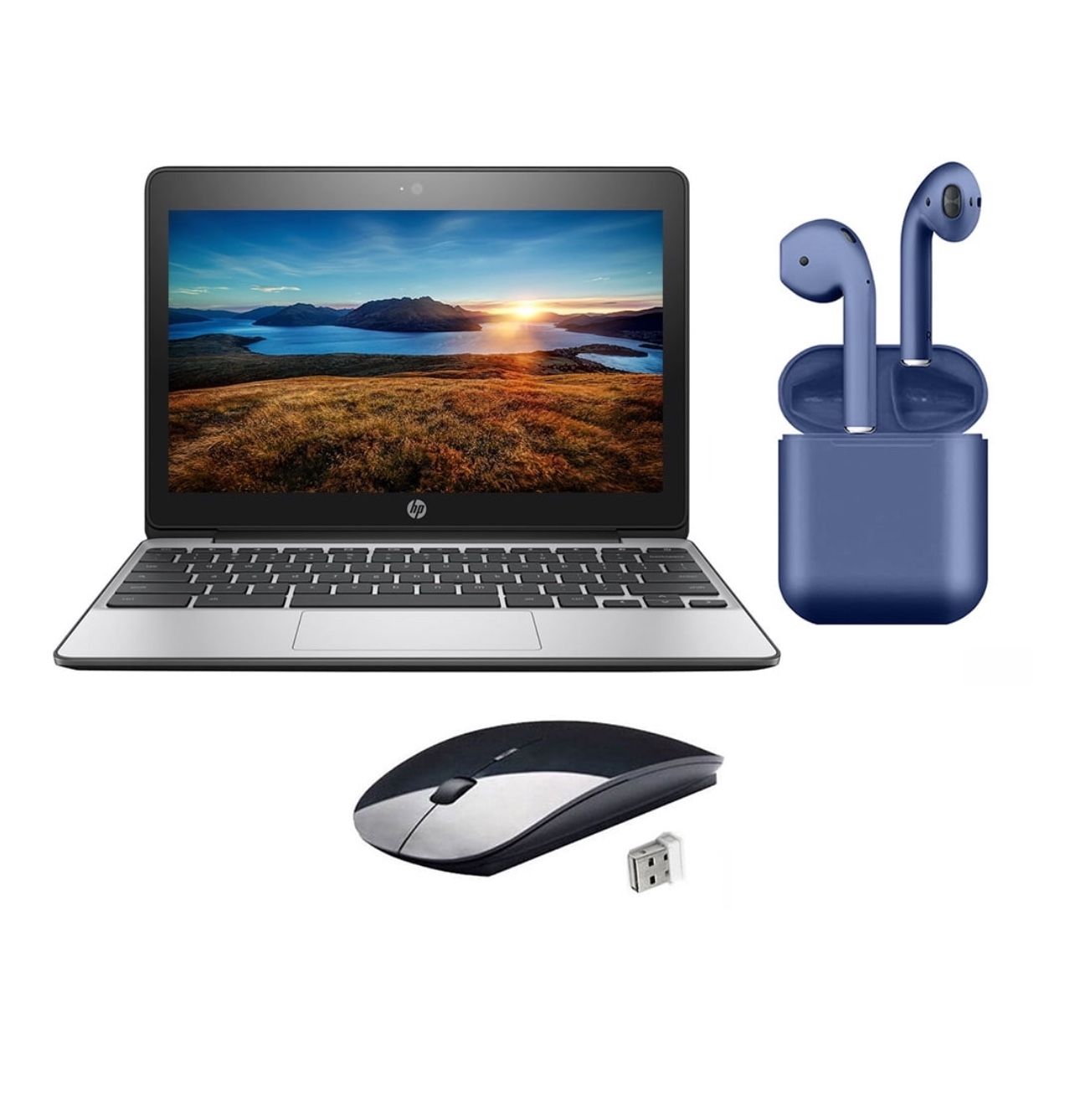 Restored | HP Chromebook | 11.6-inch | Intel Celeron | 4GB RAM | 16GB | 2022 Latest OS | Bundle: Wireless Mouse, Bluetooth/Wireless Airbuds By Certifi