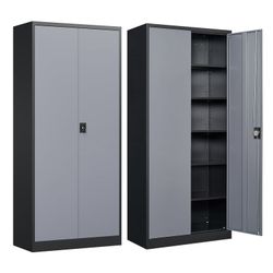 72" Metal Cabinet with 5 Adjustable Shelves, Garage Storage Cabinets with Locking Doors,Tool Storage Cabinet for Home Office,Warehouse,Workshop(Black 