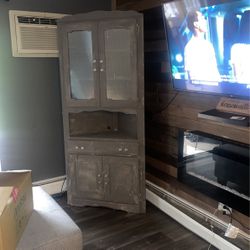 Refinished White Washed Corner Hutch