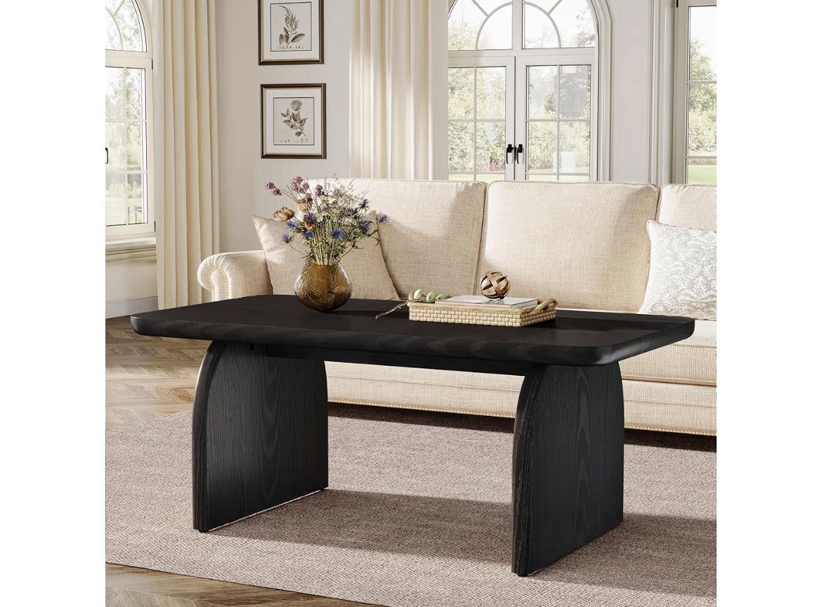 Tribesigns Rectangle Coffee Table, 47-Inch Wood Rectangular Living Room Table, Farmhouse Accent Center Low Cocktail Tea Table with Sturdy Base & Round