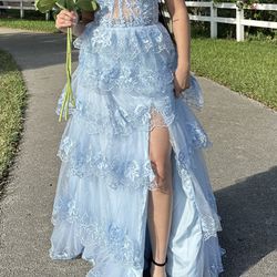 Small Size 6 Blue Prom Princess Dress 
