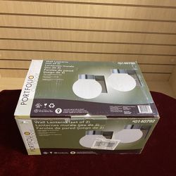Portfolio Outdoor Frosted Glass Globe Shade Wall Lanterns / Lights Set Of 2