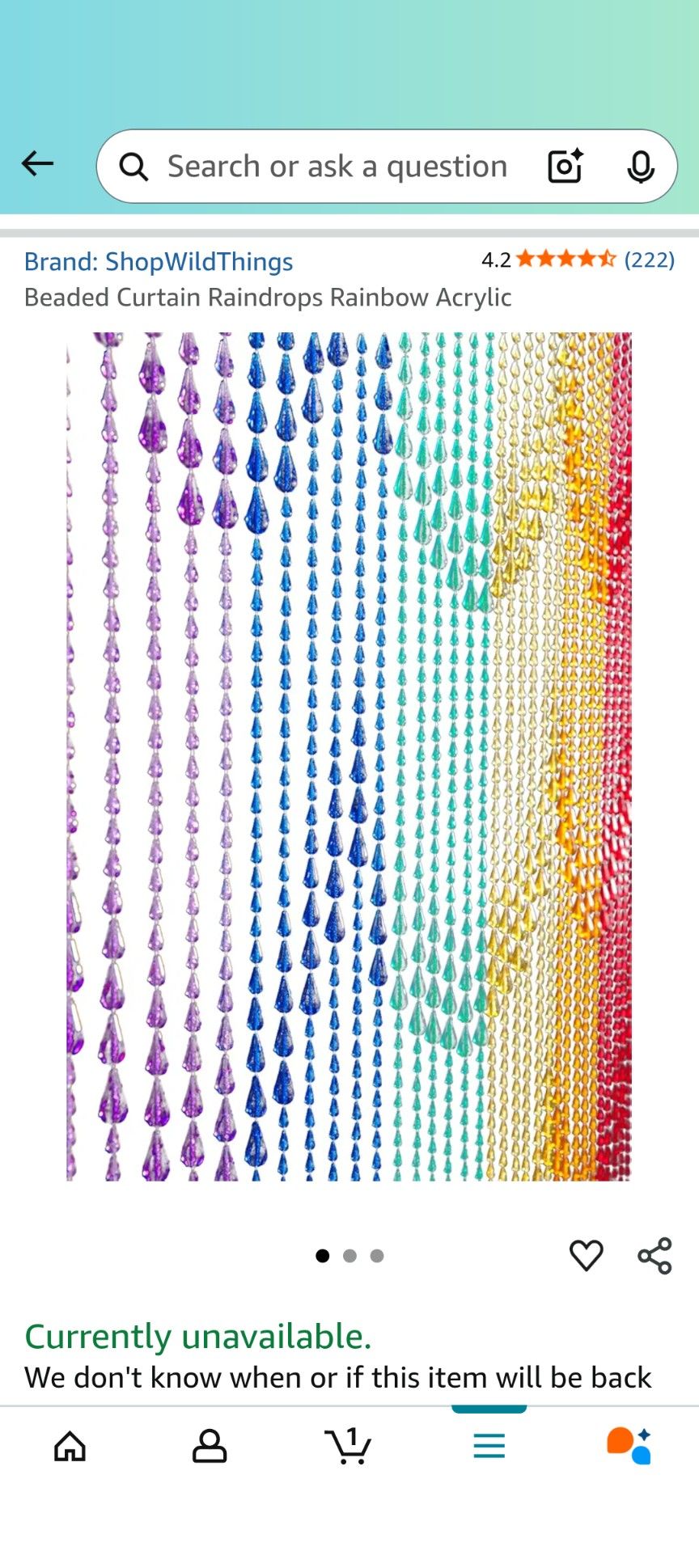 Rainbow Colored Plastic Beaded Curtain