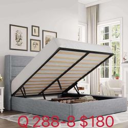 Queen Size Lift Up Storage Bed/Modern Wingback Headboard/Upholstered Platform Bed Frame（288-8）