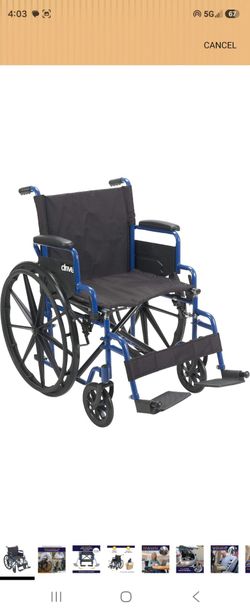 Drive Medical Blue Streak Lightweight Wheelchair, Footrests, 18" Seat
Portable Folding Wheelchair Features Desk Arms, Durable Steel Frame and Swing-aw