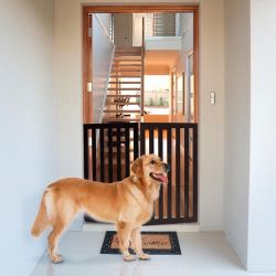 35" Folding Standing 2/4 Panel Wood Pet Fence-Brown-A PS7169BN-A#A