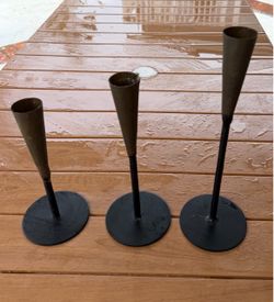 Set of 3 Wrought Iron Brutalist Taper Candle Holders