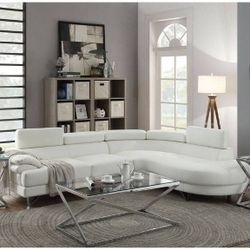 2 PC SECSIONAL SOFA  WHITE FAUX LEATHER NEW IN BOX ☎️ 1714586,2564 