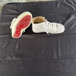 Christian Louboutin Men's White Leather Sneakers with Iconic Red Soles