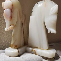 Vintage Marble Horse Head Bookends For Books