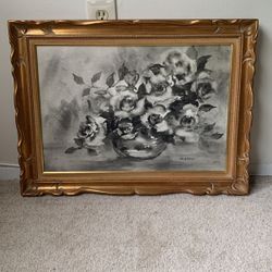 Very Nice Painting White And Black Flower Pot