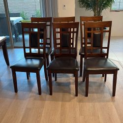 Wood And Vegan Leather Dining Chairs
