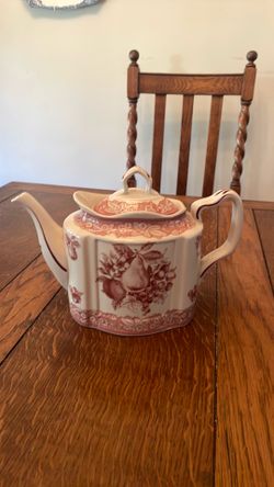 Red Transferware Tea Pot