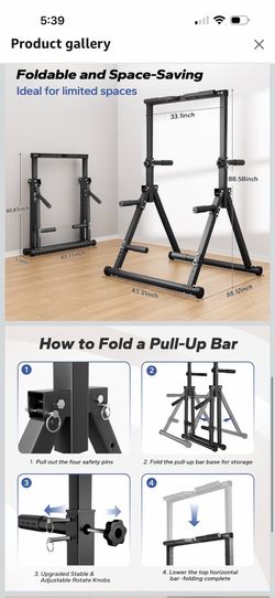 Foldable Pull Up Bar Free Standing, Strength Training Pull-up Bars Adjustable Pull Up Station, Power Tower Pull Up Bar MultiFunction Pull Up Dip Stati