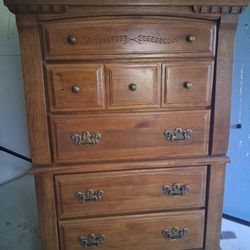 Vintage Oak Wood Dresser And Bedroom Side Table