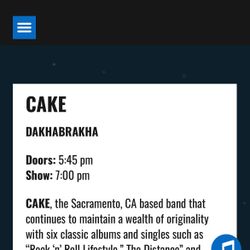 Cake Concert Tickets