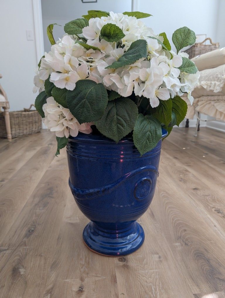 Blue Vase with White Flowers