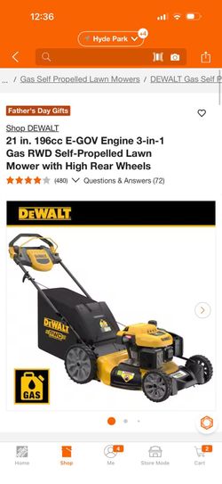 Dewalt 21 in. 196cc E-GOV Engine 3-in-1 Gas RWD Self-Propelled Lawn Mower with High Rear Wheels like new