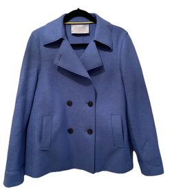 Harris Wharf London Blue 100% Virgin Wool Double Breasted Peacoat Jacket IT 48