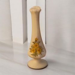 VTG 8" Fenton Floral Custard Glass Swung Vase Hand Painted Signed
