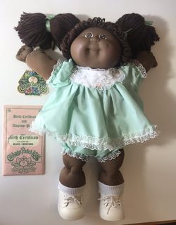 1983 Cabbage Patch Kids African American Black Double Ponytails Original  OK Tag Birth Certifcate 