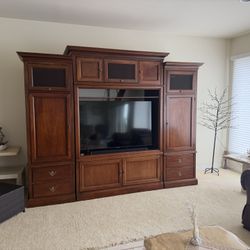 Large Solid Wood Entertainment Center / Wall Unit – Cherry Finish 