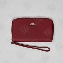 Coach Cross-grain Leather F58053  Wallet Wristlet Maroon Red
