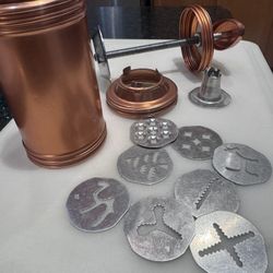 Vintage Cookie Press Spritz Maker w/ Multiple Discs Copper Tone