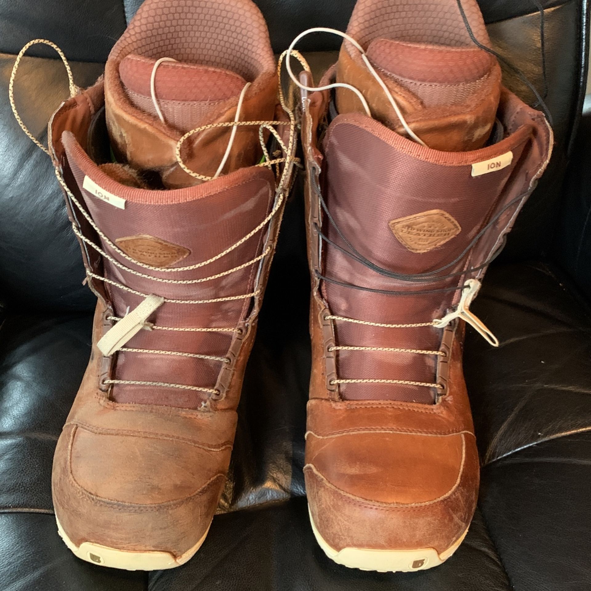 Burton Ion Red Wing Leather Snowboard Boots Mens Size 10 for Sale