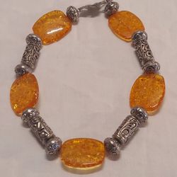 CHUNKY AMBER AND EXOTIC ANTIQUED STERLING SILVER CHOKER NECKLACE Jewelry