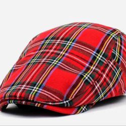 Classic British Plaid Beret Newsboy Cap - Men's Forward Hat with Peaked Design